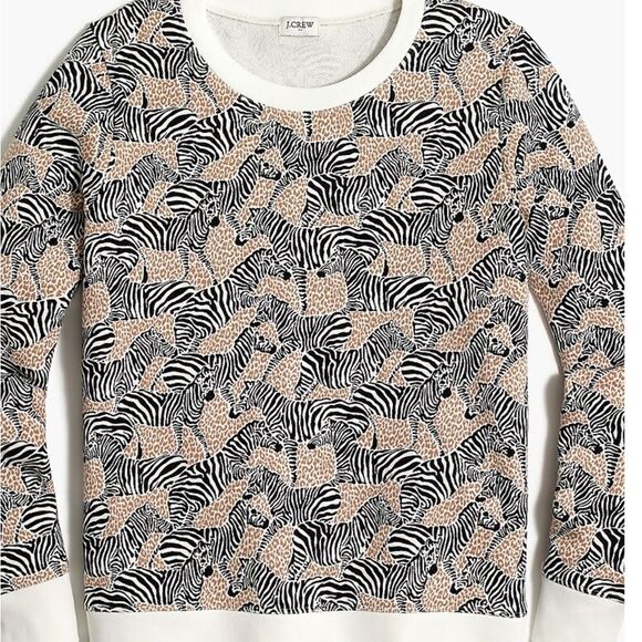 NWT J. Crew Safari Zebra Giraffe Print Crewneck Cozy Sweatshirt AP666 XS - Picture 3 of 7